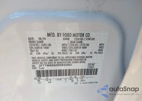 2024 Ford Maverick Lariat z USA, uszkodzony, nr VIN 3FTTW8S92RRB42062